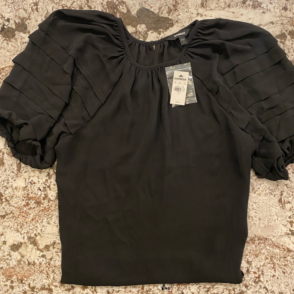 NWT EXPRESS embellished sleeve blouse-black, size Small
